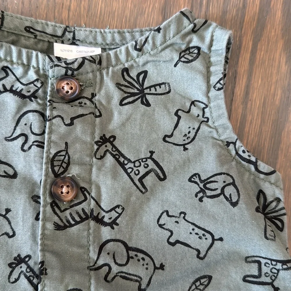 Carter's Green Safari Jersey Romper | 3M